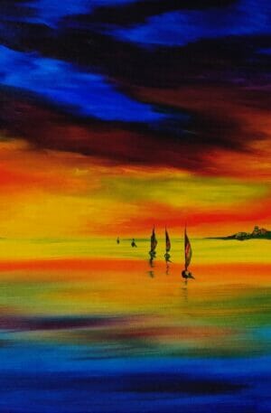 L'isola di Barbana colorata da Andrea Costa il pittore di Auronzo di Cadore